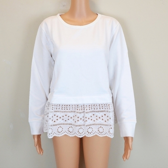 J. Crew White Embellished Boxy Long Sleeve Blouse - Picture 8 of 9